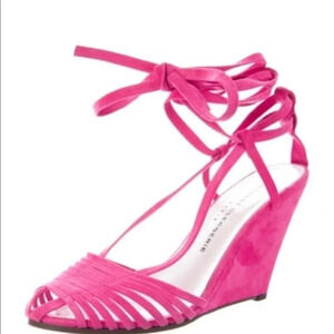 Robert Clergerie Pink Suede Wrap Up Gladiator Lace Wedges